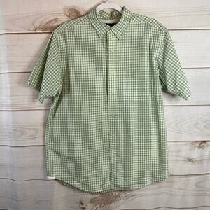 Club Room Green Check Print Short Sleeve Button Up Size Large